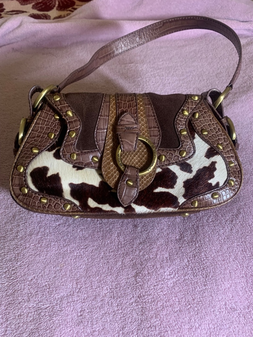 TOSCA BLU Brown Leather & Cowhide Shoulder Bag